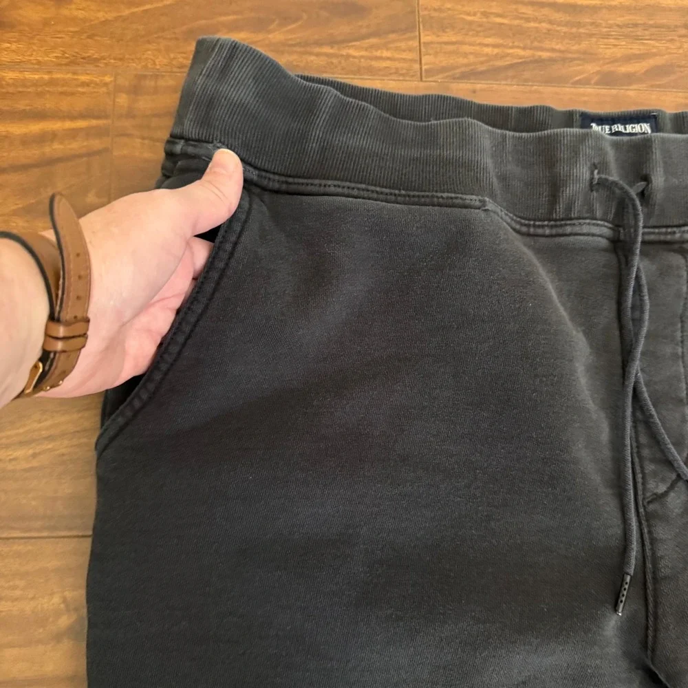 True Religion Black Logo Collegiate Joggers Mens Size XL Heavyweight‎ Sweatpants